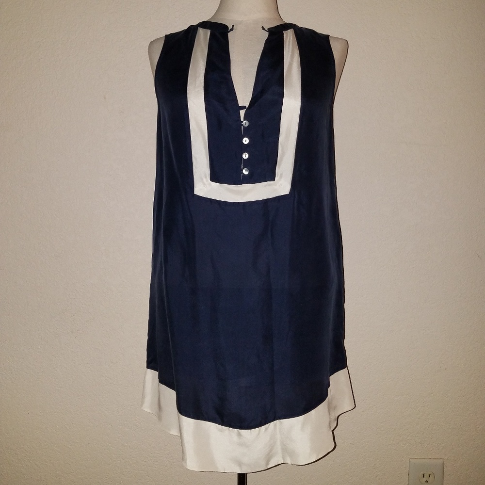 Maeve 100% Silk Navy Dressy Flowy Long Tank Top